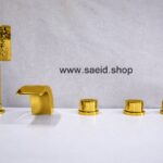 شیر وان و جکوزی طلایی 5 تیکه پرکن استیل آبشاری شیرآلات برنجی پنج تیکه پر کن